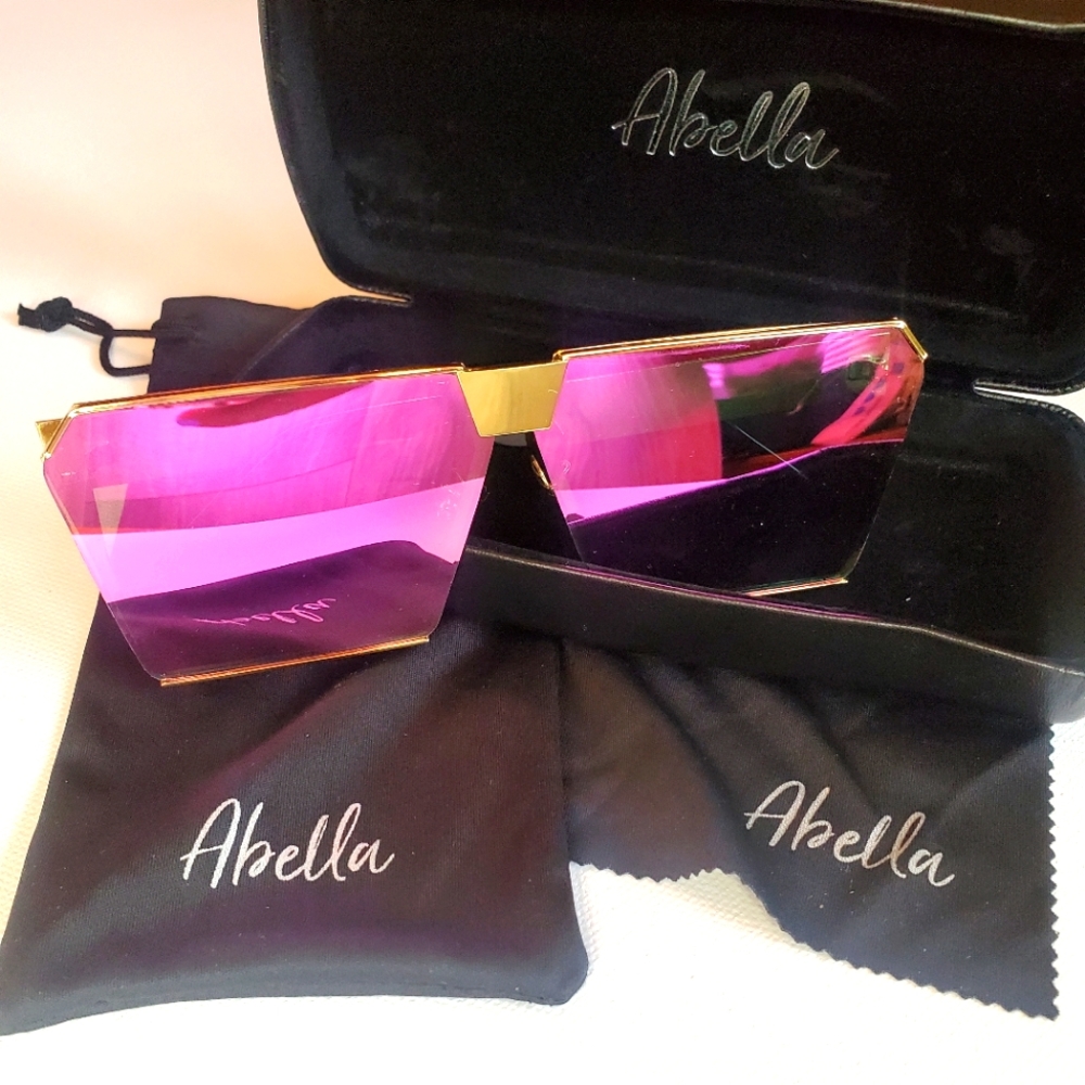 🌞 ABELLA HOT PINK/GOLD FRAME MIRRORED SQUARE BOXY SUNGLASSES 🌞
